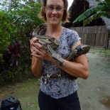 No one was at the cacao farm, so I visited a kichwa community instead, and held their boa constrictor in honor of Skeletor. May he rest in peace!