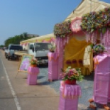 I bussed about halfway to Kampot, and then asked to be dropped off on the side of the road in order to bike the last 70 km or so. Here's a pic of another Khmer roadside wedding... these were awesome, always a lot of music, decorations and people in fancy dresses.