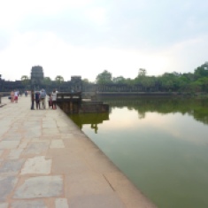 The main Angkor Wat temple is surrounded by a big square moat, about 500 m long on each side. This is from the bridge over the west side of the moat.
