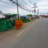 Awake with the monks at 6:30am.... just leaving Aranyaprathet on my bike. Poor guys and their bare feet! This was day 1 of about 4, making my way to Khao Yai National Park.