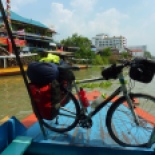 I took a train the rest of the way into Bangkok, and had to grab a small ferry to reach the train station in Ayutthaya. Amphibibike!