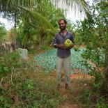 Hama's brother.... showed me their spinach field and cut me a coconut too.