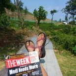 Relaxing for a bit after arriving at Pallaniappa.... April was election month in India so I tried to learn a little indian politics